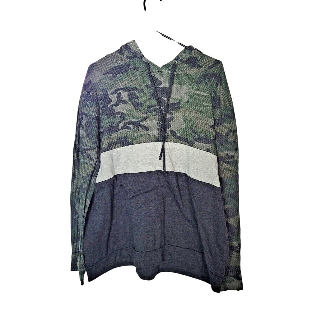 Haptics Green Black Camo Colorblock Waffle Knit Hooded Sweatshirt Woman Size 3XL
